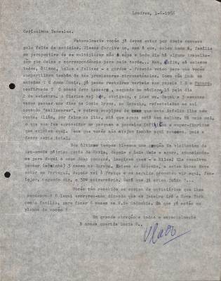 Carta de Vladimir Herzog para Tamás Szmrecsányi, 1 jun. 1966